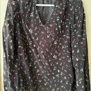 Time and Tru Black Floral Blouse